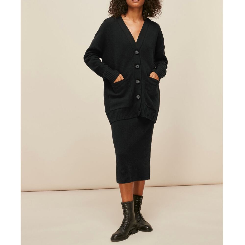 *SET*Poubelle 100% Wool Two Piece Knit Set Black Cardigan & Skirt Minimalist